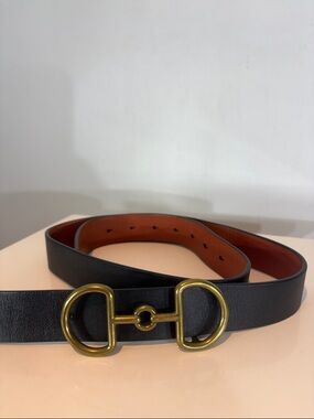 Aritzia Auxiliary Leather Belt Black Gold Horsebit Buckle Size Small